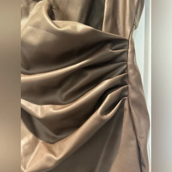 Ronny Kobo Dila Faux-leather Cap Sleeve Mini Dress In Brown - Picture 6 of 8